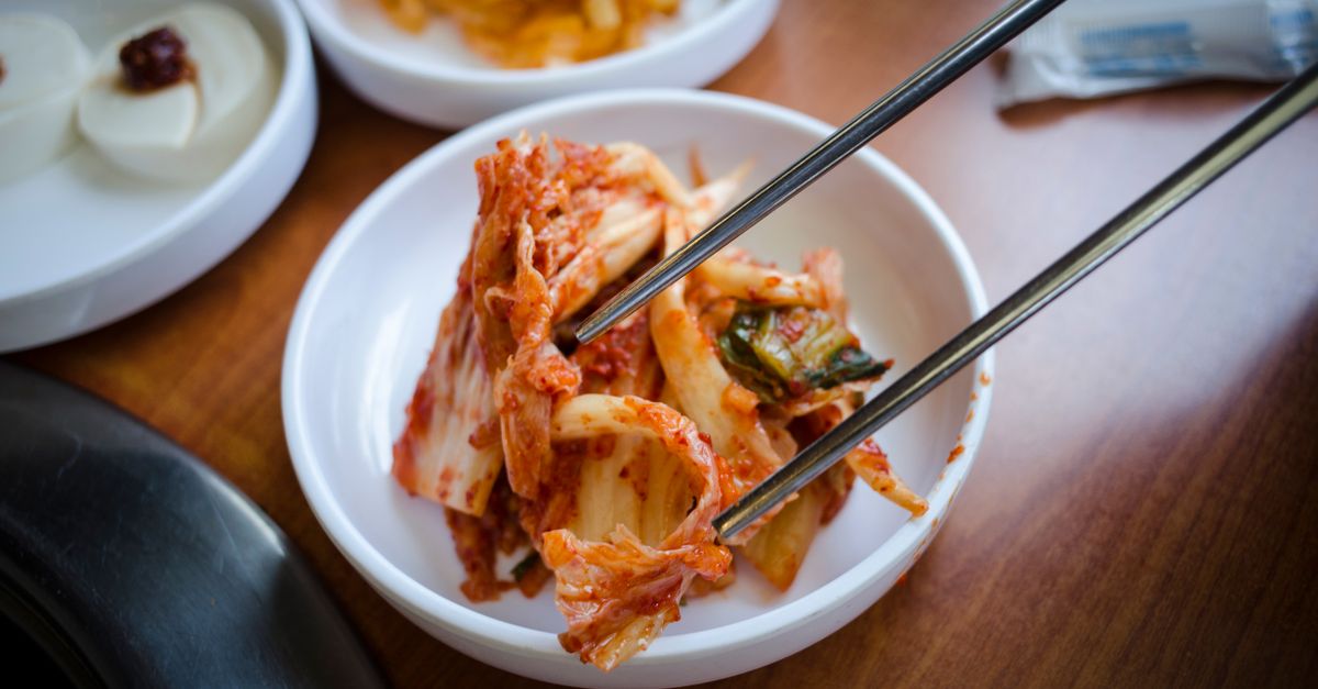 A bowl of kimchi, a fermented food linked to gut microbial diversity